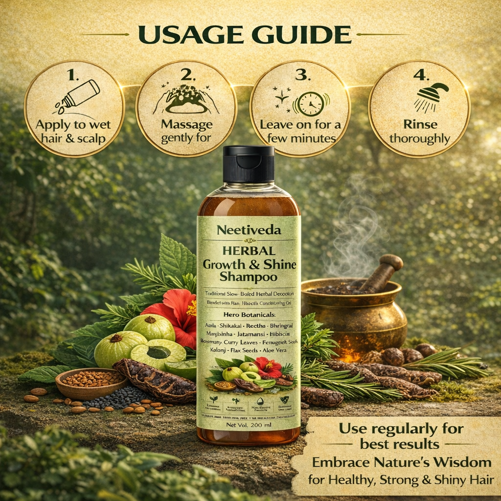 NeetiVeda Herbal Shampoo for Hair Fall Control & Hair Growth | With Amla, Aloe Vera, Shikakai, Reetha, Bhringraj & Hibiscus | Sulphate & Paraben Free | 200 ml