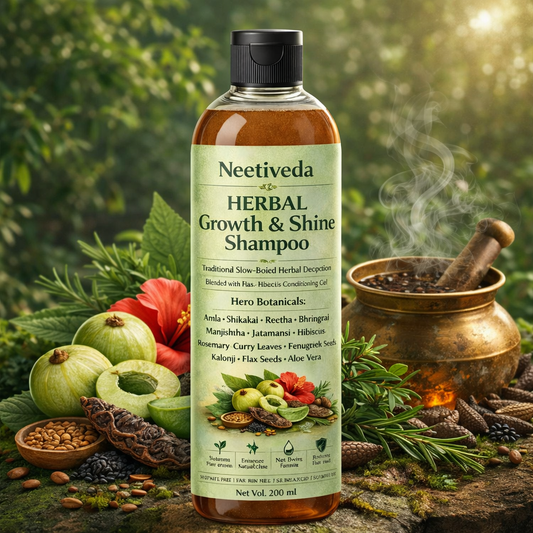 NeetiVeda Herbal Shampoo for Hair Fall Control & Hair Growth | With Amla, Aloe Vera, Shikakai, Reetha, Bhringraj & Hibiscus | Sulphate & Paraben Free | 200 ml