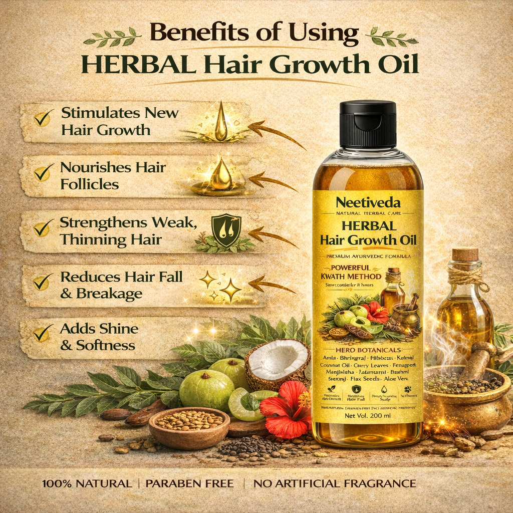 NeetiVeda Kwath Method Ayurvedic Hair Growth Oil | Bhringraj, Rosemary, Amla & Brahmi | Anti Hair Fall & Natural Hair Regrowth Oil | Non-Sticky | Paraben & Sulphate Free | For Men & Women