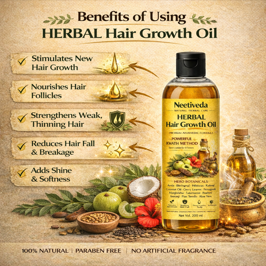 NeetiVeda Kwath Method Ayurvedic Hair Growth Oil | Bhringraj, Rosemary, Amla & Brahmi | Anti Hair Fall & Natural Hair Regrowth Oil | Non-Sticky | Paraben & Sulphate Free | For Men & Women