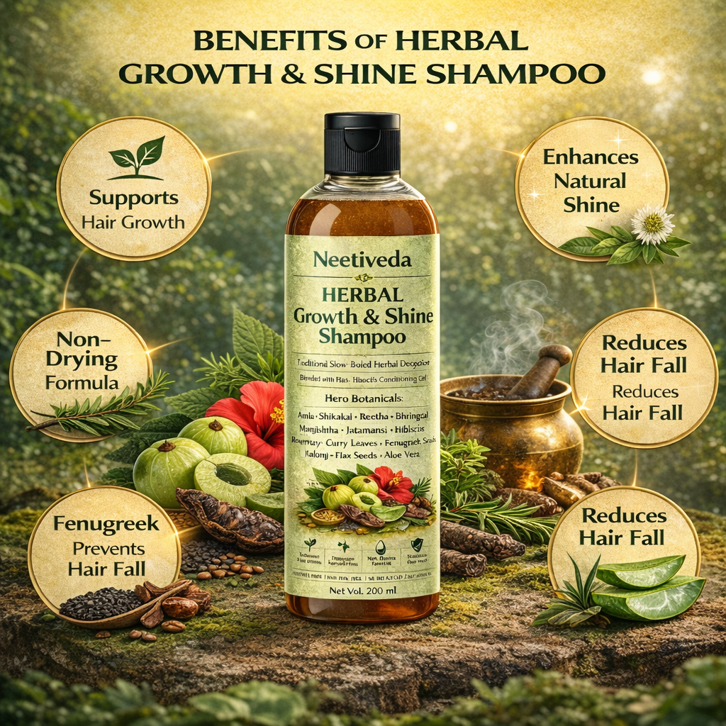 NeetiVeda Herbal Shampoo for Hair Fall Control & Hair Growth | With Amla, Aloe Vera, Shikakai, Reetha, Bhringraj & Hibiscus | Sulphate & Paraben Free | 200 ml